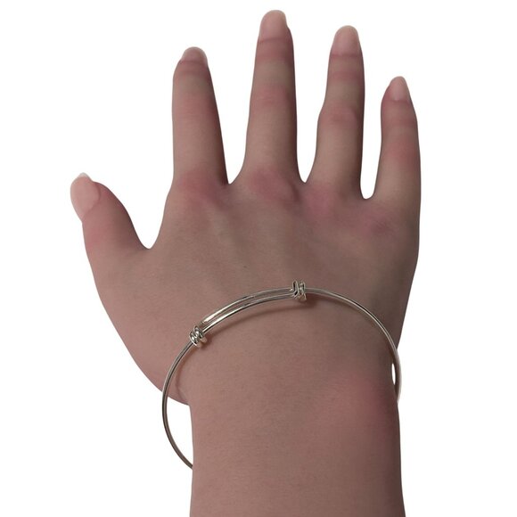 925 Sterling Silver Bangle Wire Bracelet Adjustable Size 7 - 8.5 inches - Picture 3 of 5